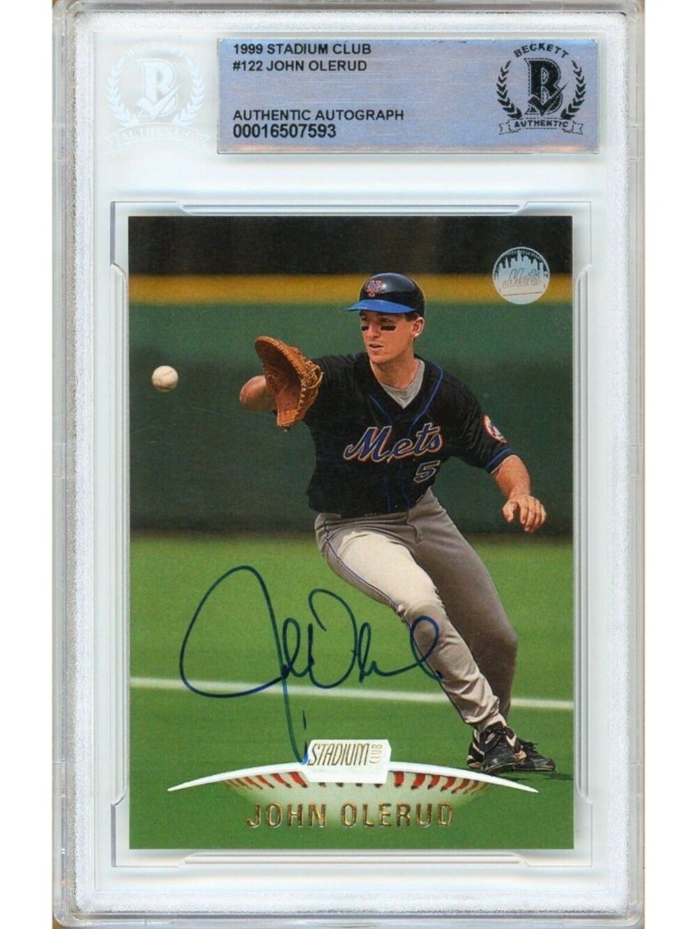 John Olerud Signed 1999 Stadium Club #122 NY Mets Beckett BAS Slabbed Auto MLB